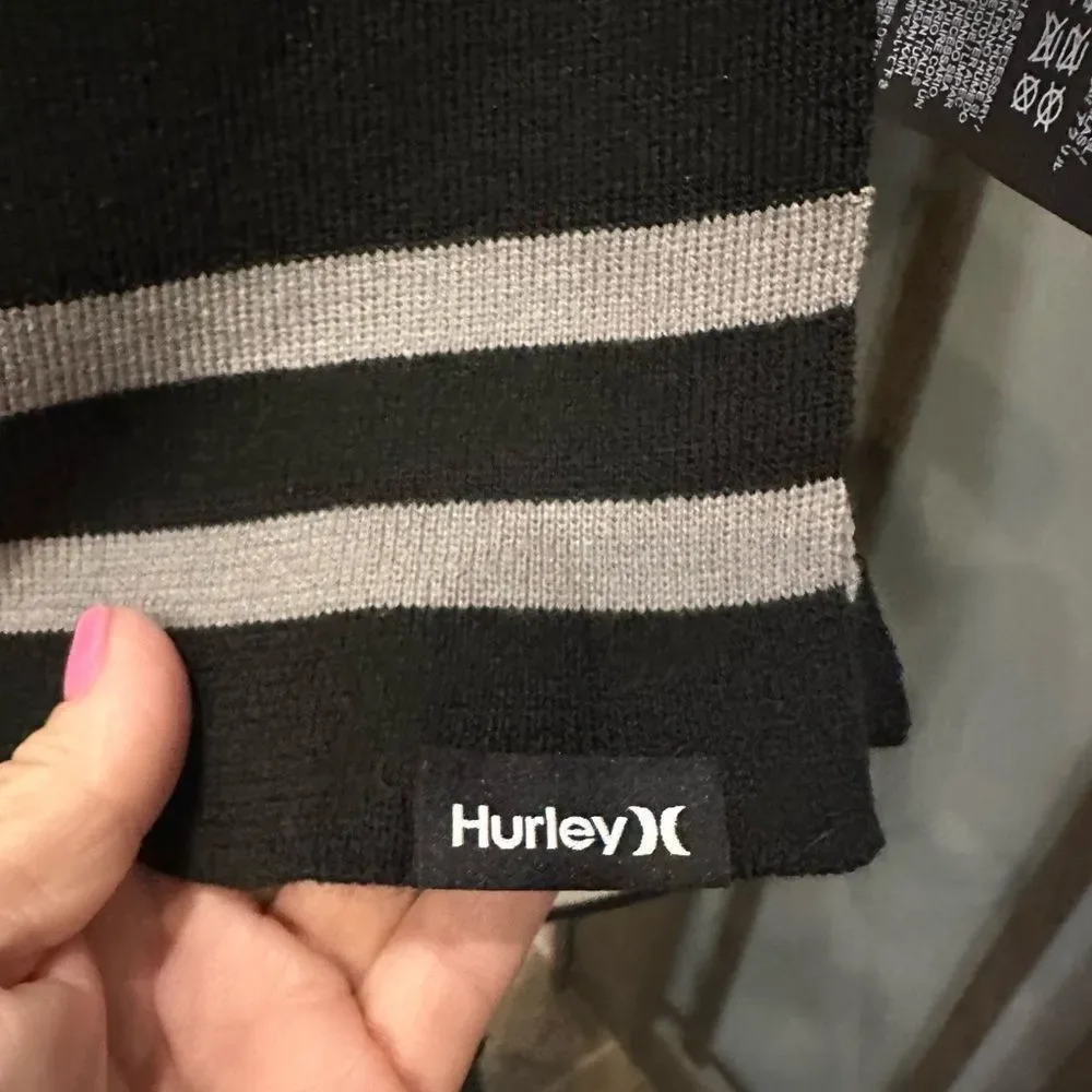 NWT Hurley Black Scarf with Gray Stripes